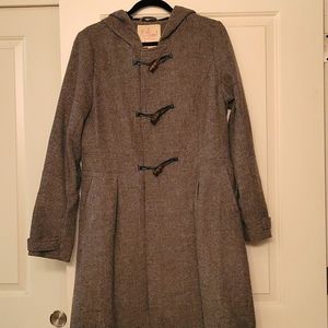 Fit and flare hooded toggle pea coat